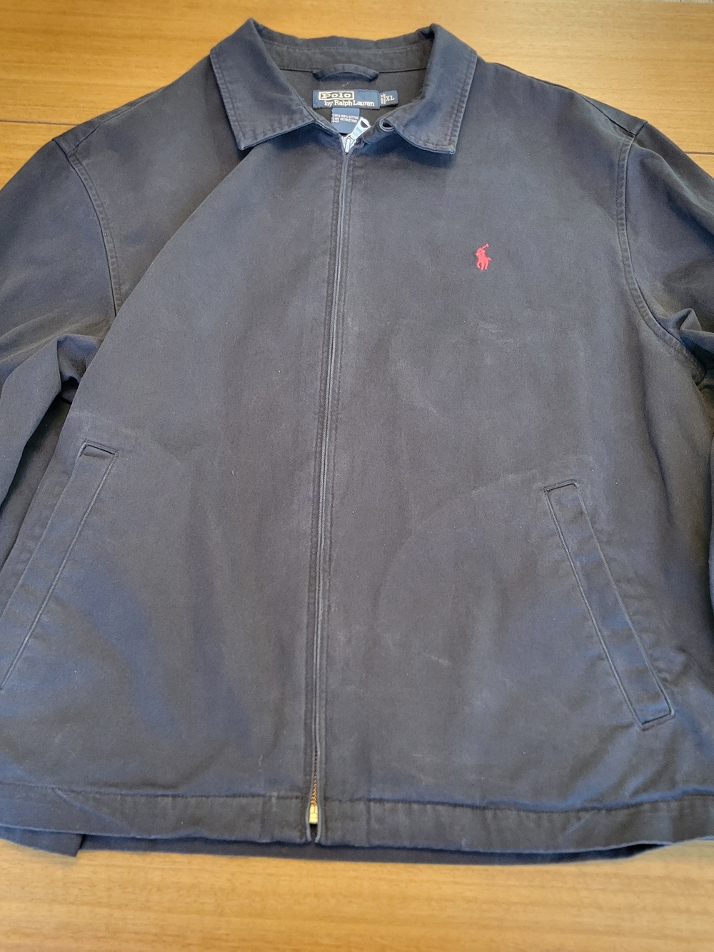 Vintage Polo Ralph Lauren Harrington Jacket Navy Blue Cotton Full-Zip XL 90s